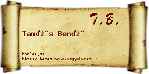 Tamás Benő névjegykártya